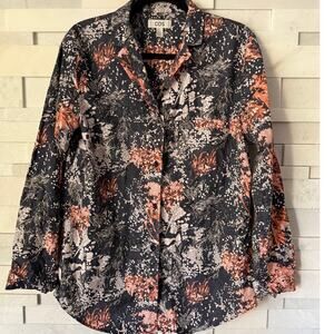 COS Cotton Long Sleeve Button Front Abstract Print Shirttail Hem Top Blouse XS